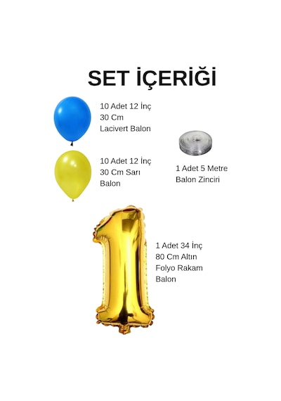 2 Yaş Sarı Lacivert Taraftar Temalı Doğum Günü Seti Sarı Lacivert Balonlar Altın Folyo Rakam Sarı