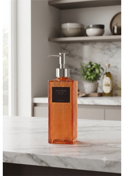 Premium Dokulu Cam Sıvı Sabunluk 500ml - 23 X 7 X 7 Cm Turuncu