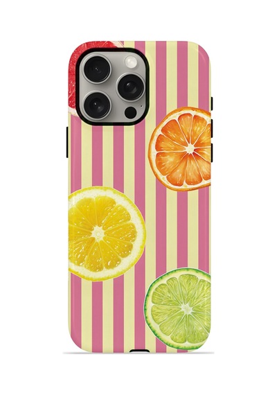Apple iPhone Uyumlu 15 Pro Max Vorian Çift Katmanlı Magsafe Kılıf Citrus Fiesta Stripe