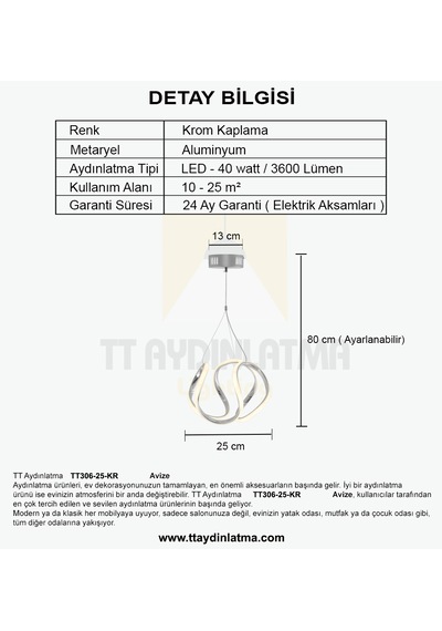 Tt306-25-kr Tt Aydınlatma Orta Kavis Krom Kaplama Gün Işığı L Krom