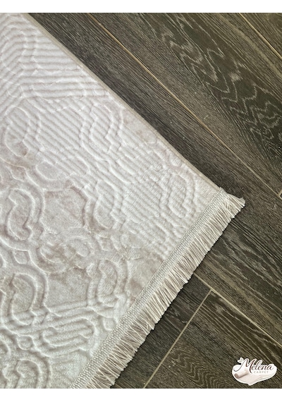 Konak Halı Dekoratif Salon Halısı Krem Emboss Kabartmalı Saçaklı Krem