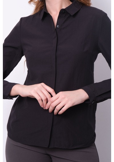 Pera Moda Kadın Basic Gizli Düğme Özellikli Gömlek Koyu Siyah