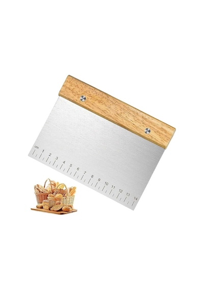Hamur Spatula Kazıyıcı Şekillendirici Kesici Paslanmaz Çelik Kare 15 Cm Bambu Saplı Çelik Kahverengi Diğer