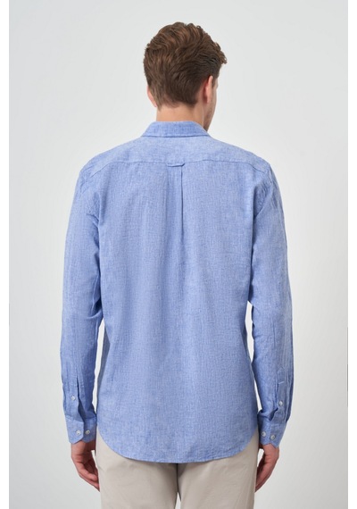 Morven Erkek Mavi Keten Trend Dynamic Fit Düğmeli Yaka Gömlek 25ys004018300 Mavi Mavi