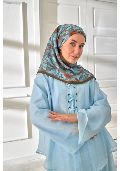 Silk Home Velora Eşarp 161001-17 Koyu Yeşil, Turuncu, Çelik Mavi, Bebe Mavi