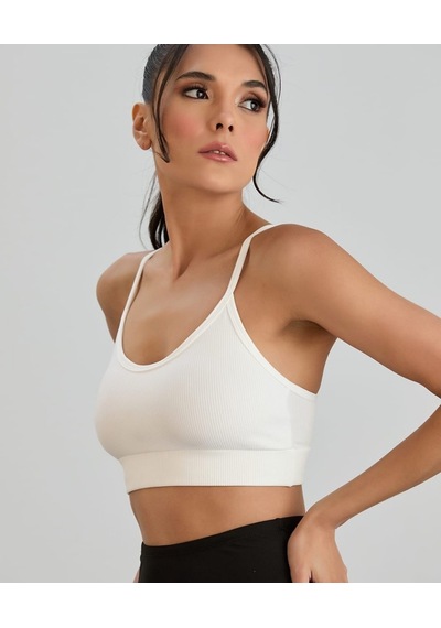 Aurafit Fitilli U Yaka İp Askılı Basic Büstiyer/croptop - 9027 Beyaz
