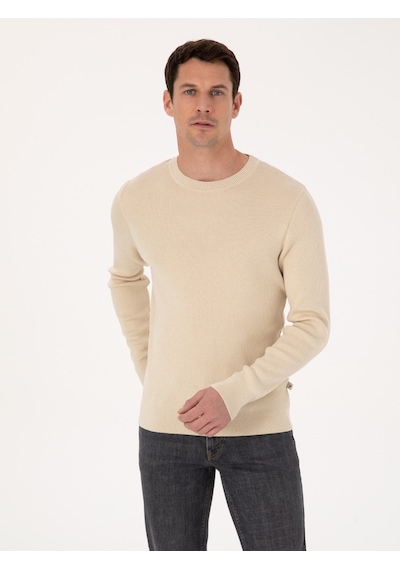 Cacharel Bej Slim Fit Pamuk Karışımlı Bisiklet Yaka Selanik Örgü Triko Kazak Cacharel Bej Slim Fit Pamuk Karışımlı Bisiklet Yaka Selanik Örgü Triko Kazak