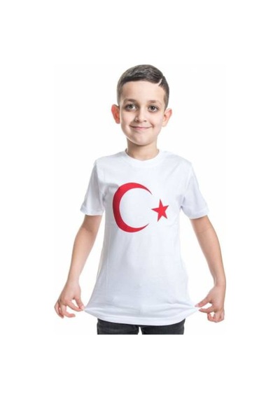 Masho Kids Unisex Beyaz Türk Bayraklı Tshirt-Ücretsiz Hızlı Kargo