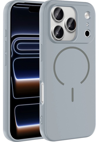 Apple Uyumlu iPhone 17 Pro Kılıf Magsafe Özellikli Premium Silikon Kapak Ryc/meta Titan Gri