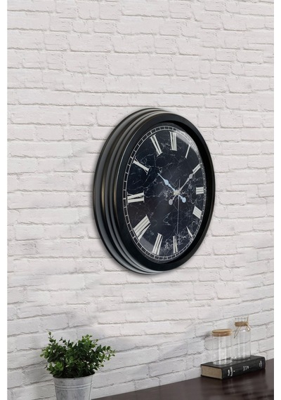 40 Cm Siyah Metal Mermer Desenli Duvar Saati