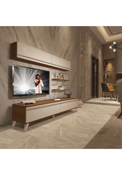 Decoraktiv Eko 5 Mdf Std Retro Tv Ünitesi Tv Sehpası - Ceviz Beyaz Ceviz - Beyaz