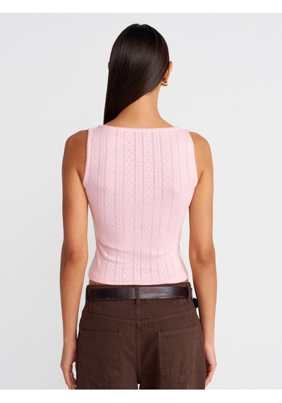 Dilvin 21069 Düğmeli Kare Yaka Top-toz Pembe Toz Pembe