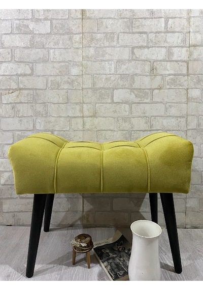 , Puf Ahşap Siyah Ayak Limon Sarısı,spor Modern Tasarım, Çima Dik
