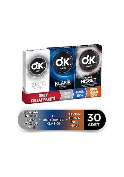 Okey Ultra Hisset + Klasik + Zero Prezervatif 3 x 10'lu