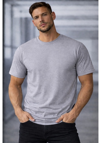 Herkesemoda Break Boundaries Yazı Detaylı Basic T-shirt Gri