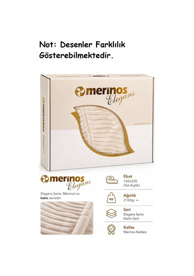 Merinos Elegans Kalın Embos Tek Kişilik Kutulu Battaniye 160x220 - Bej