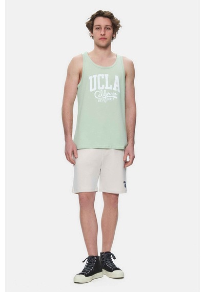 Ucla Pebble Duman Yeşili Sıfır Kol Baskılı Oversize Erkek Tshirt Duman Yeşili Yeşil