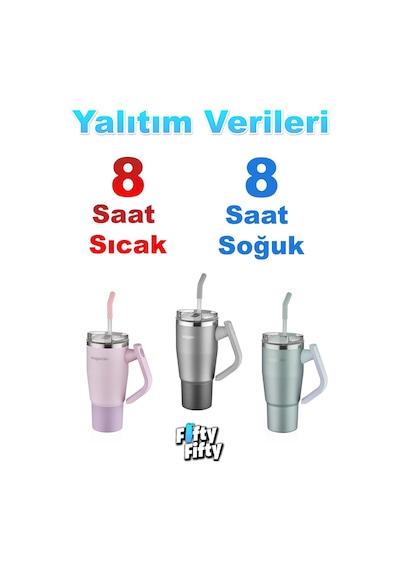 Vagonlife Rotate Tumbler Cup 0.94ml/34oz Pipetli/rahat İçim Vakumlu Paslanmaz Çelik Termos-ffvgn1007-950ml Gümüş