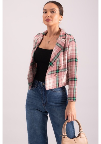 Armonika Kadın Gül Kurusu Kruvaze Yaka Tüvit Crop Ceket Arm-24k001014