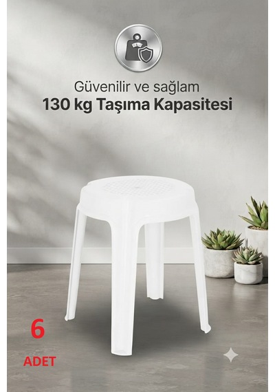 6 Adet Raket Büyük Boy Sağlam Kaliteli Kalın Tabure Beyaz-ma133 6 Adet