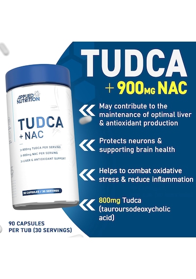 Applied Nutrition Tudca + N.a.c - Liver & Antioxidant Support Bile Salts 800mg Tauroursodeoxycholic Acid 90 Caps Aromasız