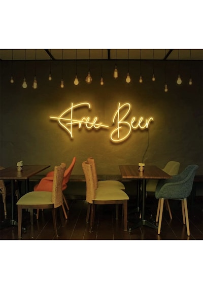 Free Beer Yazılı Neon Tabela Sarı