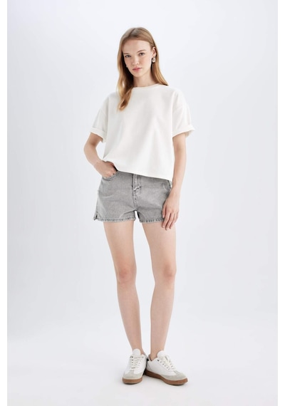 Defacto Mom Fit Yüksek Bel Jean Şort C0689ax24hsnm55 Gri