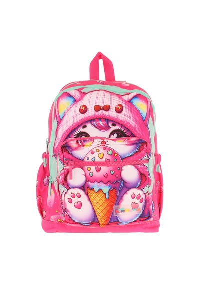 Kaukko Dört Bölmeli Kız Çocuk - Pembe - Dondurma Yiyen Kedi - İlkokul Okul Sırt Çantası - L5250 Pembe