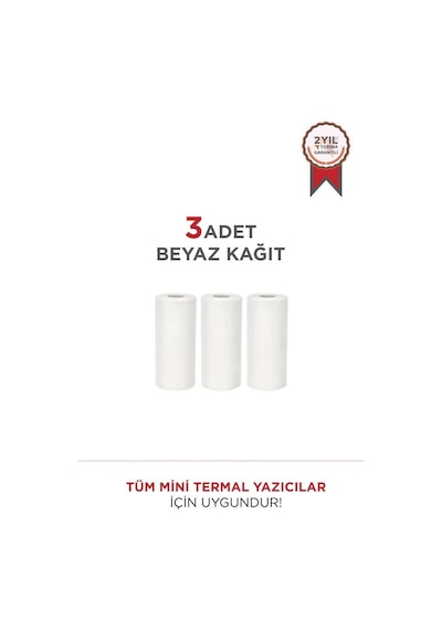Torima Beyaz 1paket 3adet Termal Rulo Kağıt Tüm Mini Makinalara Uyumlu