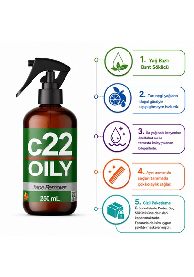 C22 Oıly - 250 Ml Yağ Bazlı Protez Saç Bant Sökücüsü Temizleyicisi