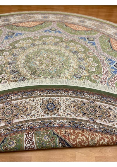 Klasik Yıldız Desenli 300 X 300 Yuvarlak İpek Halı Yeşil