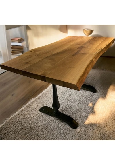 Cafe Masa Ahşap Kütük Masa Damla Ayak 160x80 Ceviz