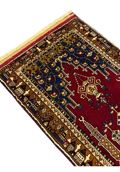 El Dokuma Sıfır Yahyalı Halısı Seccade 80x120 Kök Boya %100 Yün Namazlık Kırmızı