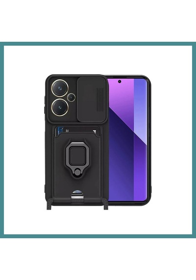 Trendexa Redmi Note 13 Pro Plus Uyumlu Kılıf Zuma Kartvizitli Yüzüklü Silikon - Siyah Mac