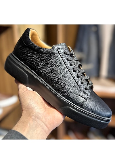 Alza %100 Hakiki Deri Erkek Sneaker Günlük Rahat Ve Şık Ayakkabı - Siyah