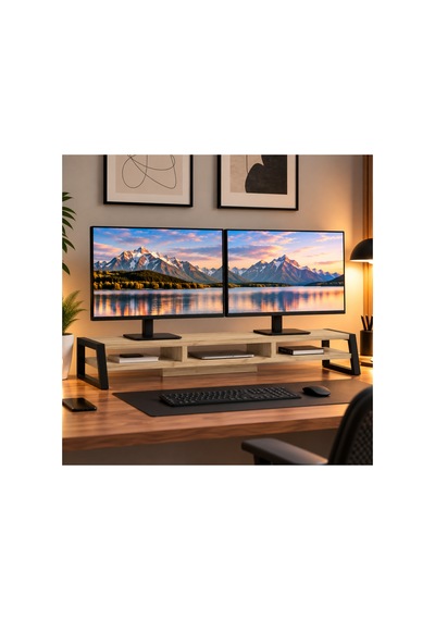 Tıtan Çift Monitör Yükseltici Stand, Gaming Oyuncu Monitör Standı, Masaüstü Ekran Yükseltici Ve Düzenleyici Raf Safir