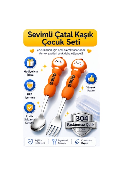 Figürlü Premium Çocuk Bpa Free Paslanmaz Çelik Uçlu Çatal-kaşık Set 24+ Ay