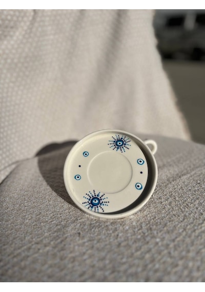 El Yapımı Seramik Kupa, Mug, Türk Kahvesi Bardağı Nazar Boncuğu