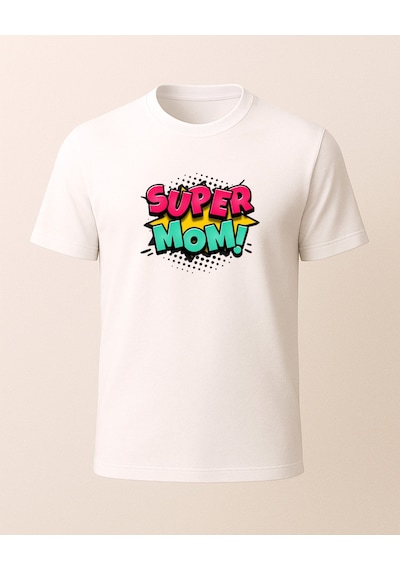 Super Mom Baskılı Anne T-shirt'ü Beyaz