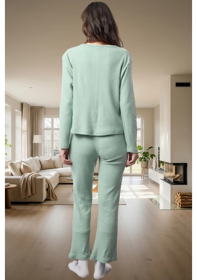 Ersefa Rahat Pijama Takımı Pamuklu Kaşkorse Örme Hırka Ve Pantolon Mükem Mint