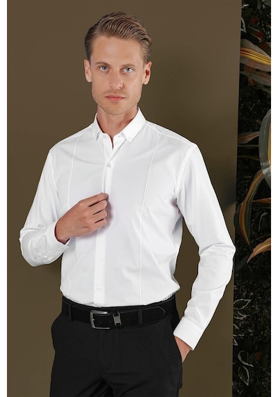 Efor Gk 691 Slim Fit Beyaz Klasik Gömlek Beyaz
