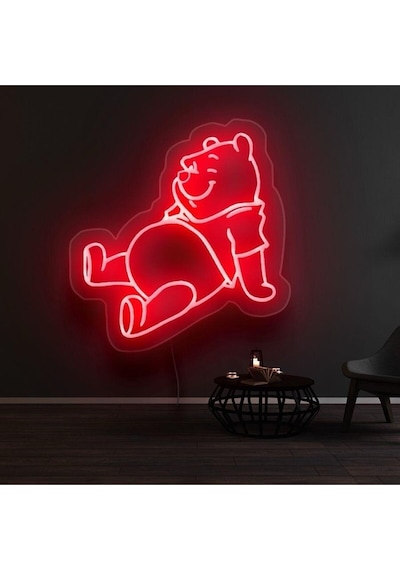 Winnie The Pooh Figürlü Dekoratif Neon Tabela Kırmızı