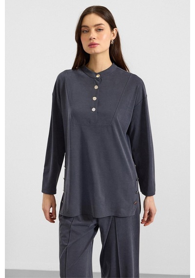 Olcay Metal Düğmeli Premium Kumaş Sweat Pantolon Takım Lacivert 9405-tk
