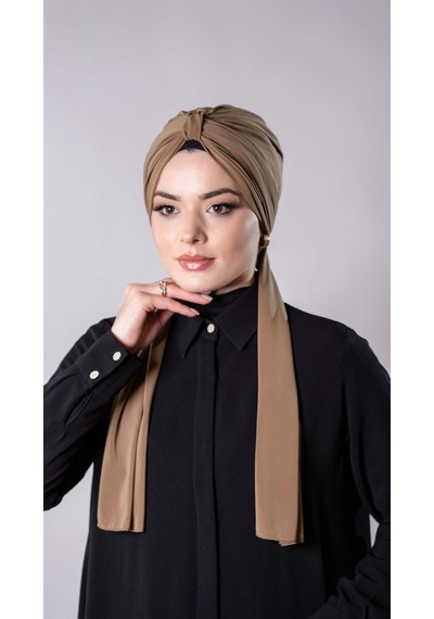 Hürrem Bone Taba Pratik Hazır Geçmeli Tesettür Bone Sandy Kumaş Atkılı 2204 33 Taba