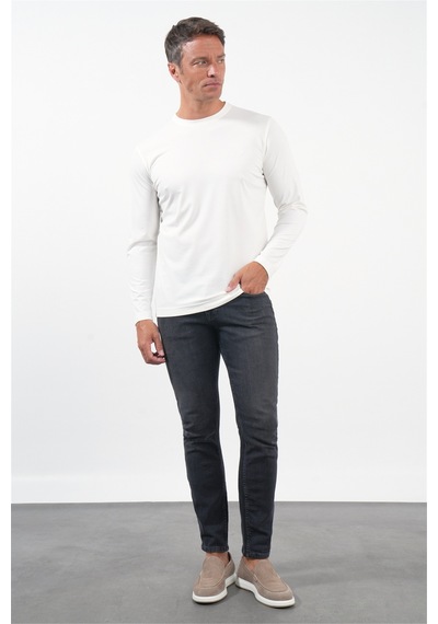 İmza Beyaz Bisiklet Yaka Uzun Kol Örme Standart Fit Esnek Sweatshirt 1013260150
