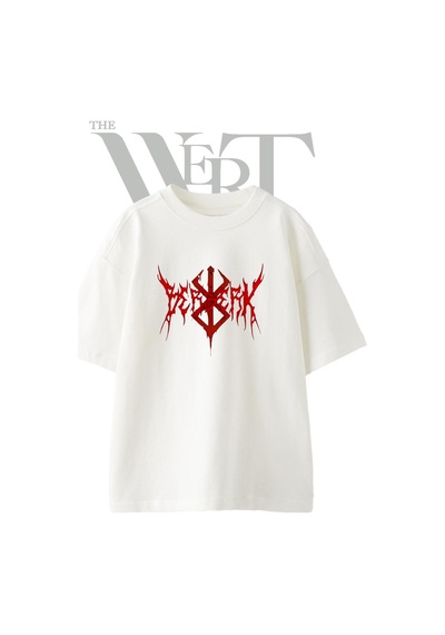 Thewert Berserk Logo Tasarım Baskılı Ünisex Beyaz Oversize T-shirt