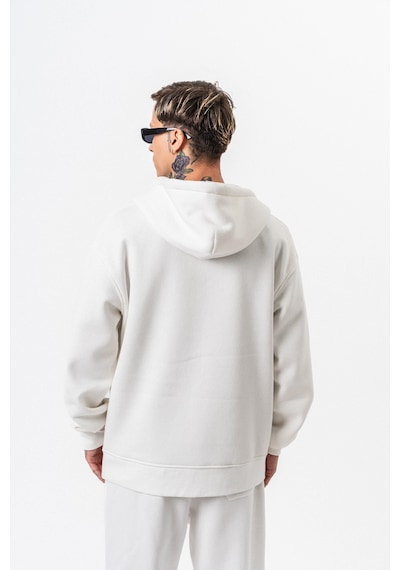 Erkek Respire Yazı Detaylı Kapüşonlu Basic Zip Oversize Hoodie Ekru