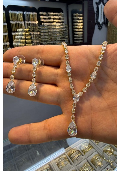 Zirkon Taşlı 14 K Gold Renk Vip Çelik İkili Takım Altın