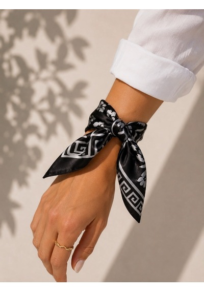 Kumru Studio Siyah Beyaz Desenli Şık Bandana Ve Fular