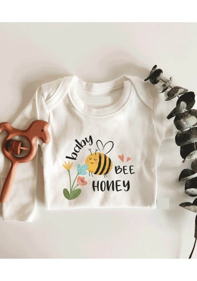 İmaj Tuğbababy Bee Honey Uzun Kol Çıtçıtlı Organik Bebek Body Beyaz